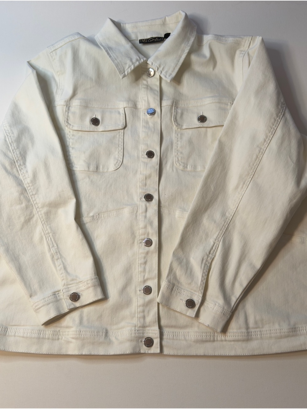EUC DG2 by Diane Gilman Classic Stretch Denim Embroidered Back Jacket Size 2XL